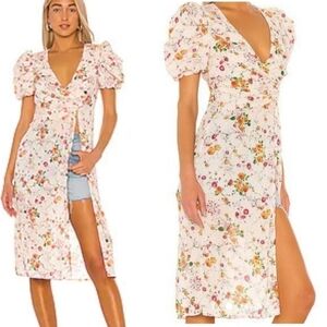 Revolve x House of Harlow 1960 Maeve Midi Floral Top Puff Sleeves Leg Slit S
